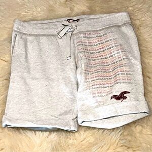 Hollister Cream Logo Fleece Athletic Shorts with Drawstring Waistband